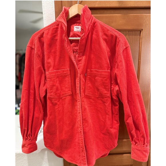 Levi's Red Corduroy Button Up Shirt Jacket Oversized Women's XS VNTG - Picture 2 of 7